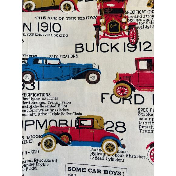 Vintage Fabric Antique Cars Buick Rolls Royce Hudson LaSalle 45" x 55" Tan Red - Picture 2 of 5